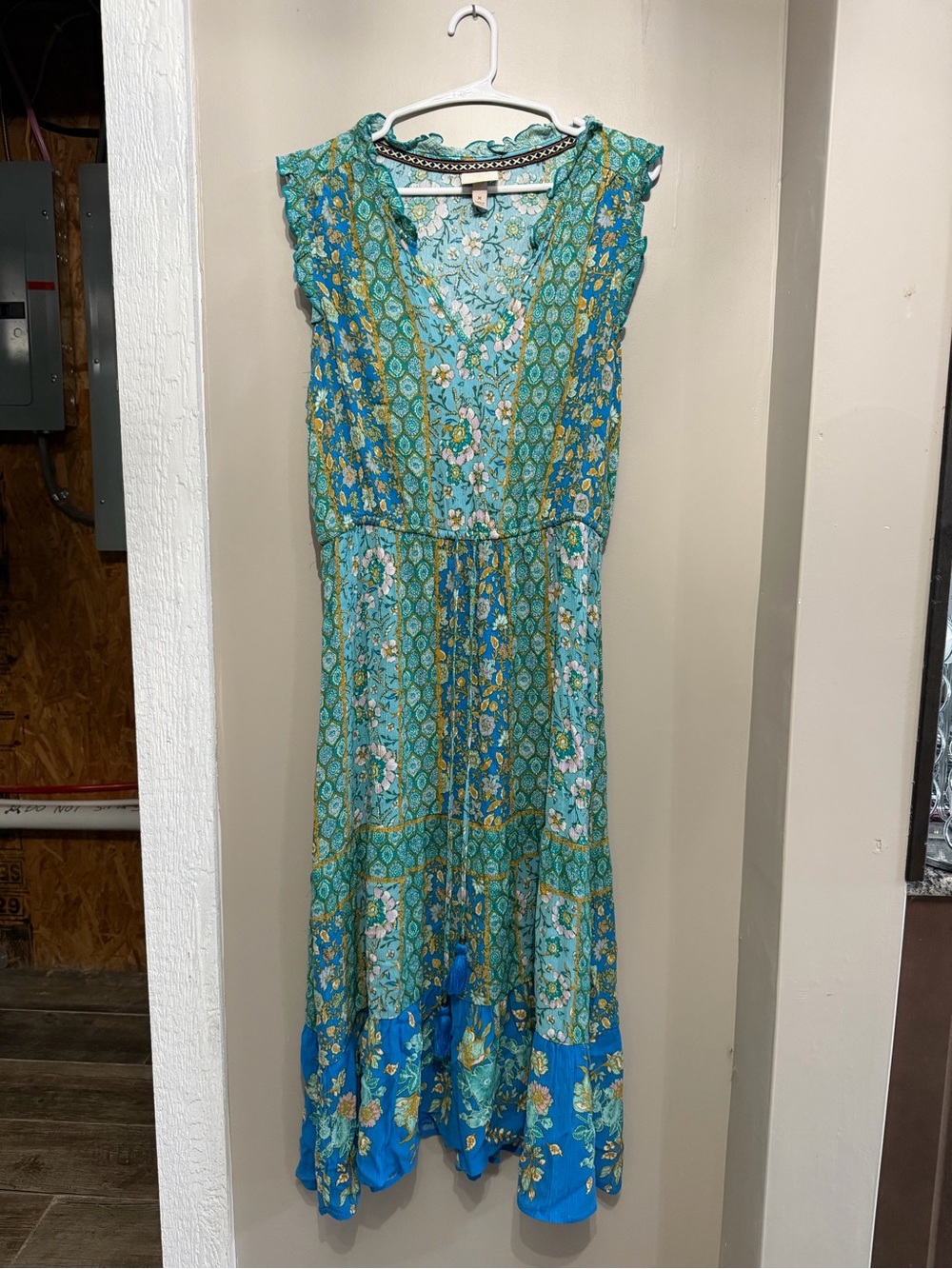 Knox Rose Teal and Blue Floral Tiered Maxi Dress